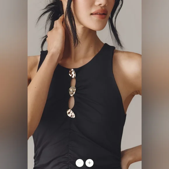 NWT By Anthropologie Sleeveless Hardware Ruched Midi Dress - Picture 2 of 6